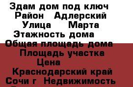 Здам дом под ключ  › Район ­ Адлерский › Улица ­ 8 Марта › Этажность дома ­ 2 › Общая площадь дома ­ 95 › Площадь участка ­ 6 › Цена ­ 3 600 - Краснодарский край, Сочи г. Недвижимость » Дома, коттеджи, дачи аренда   
